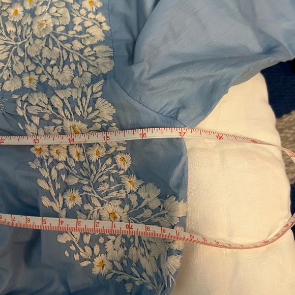 Hand-embroidered handmade long cornflower blue cotton dress - Picture 6 of 10